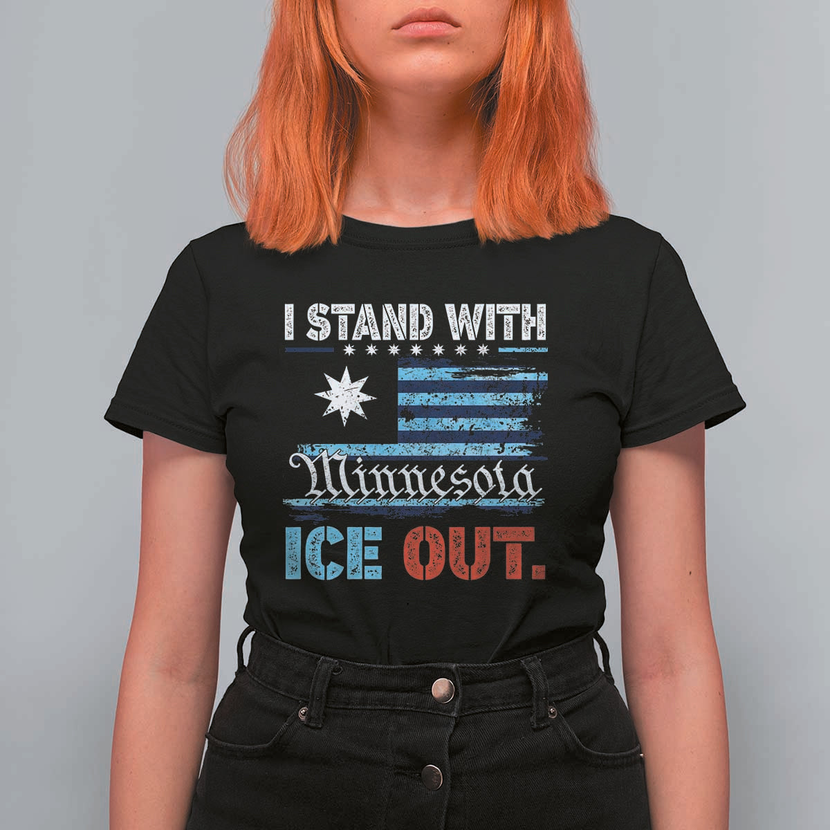 I Stand With Minnesota T Shirt For Women Minnesota Flag Anti ICE Immigration Protest