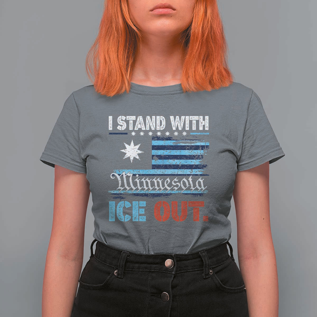 I Stand With Minnesota T Shirt For Women Minnesota Flag Anti ICE Immigration Protest