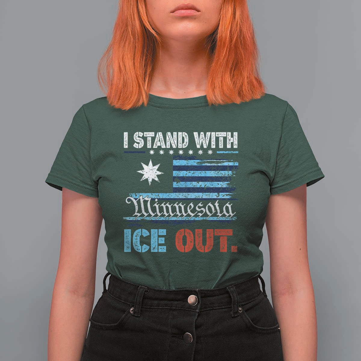 I Stand With Minnesota T Shirt For Women Minnesota Flag Anti ICE Immigration Protest