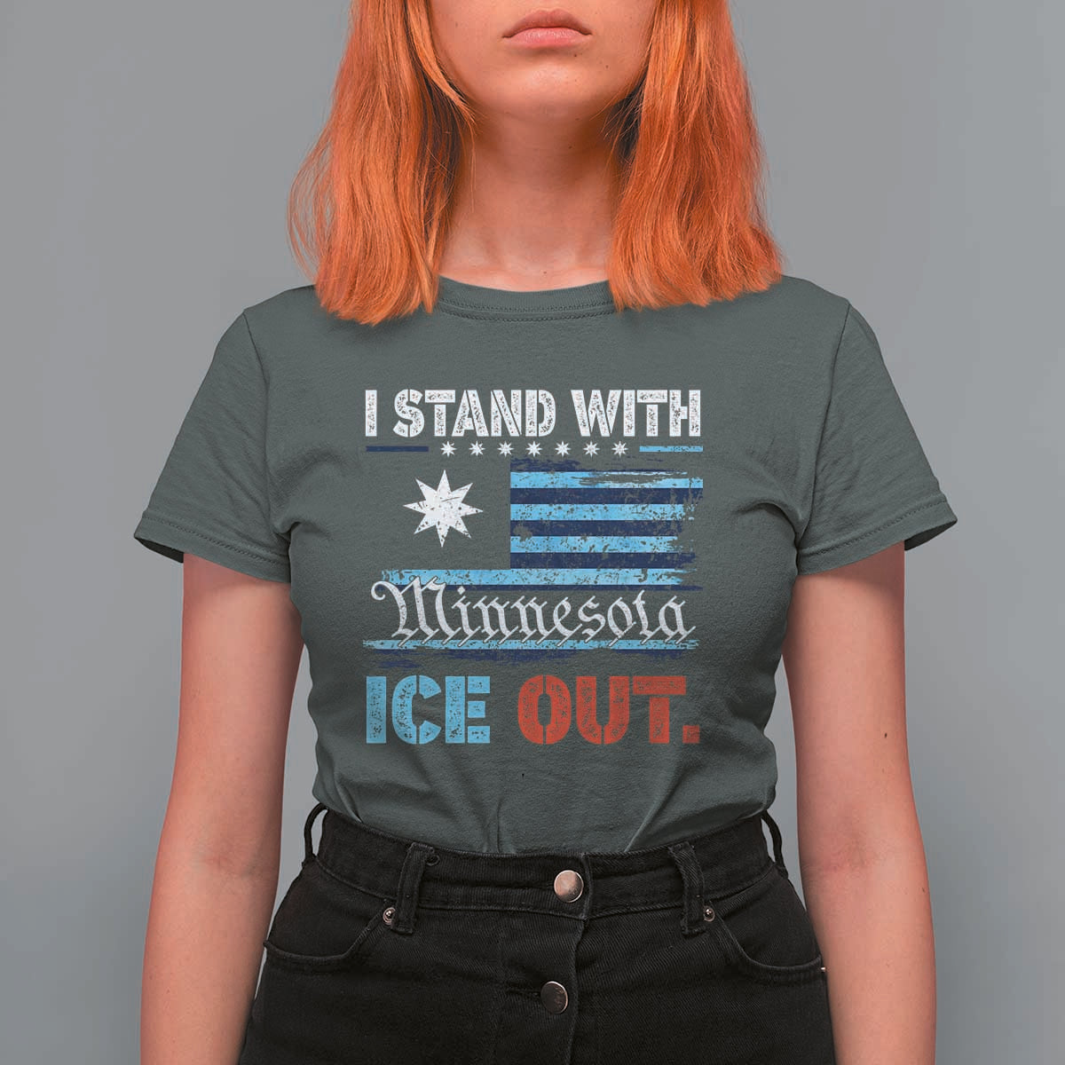 I Stand With Minnesota T Shirt For Women Minnesota Flag Anti ICE Immigration Protest