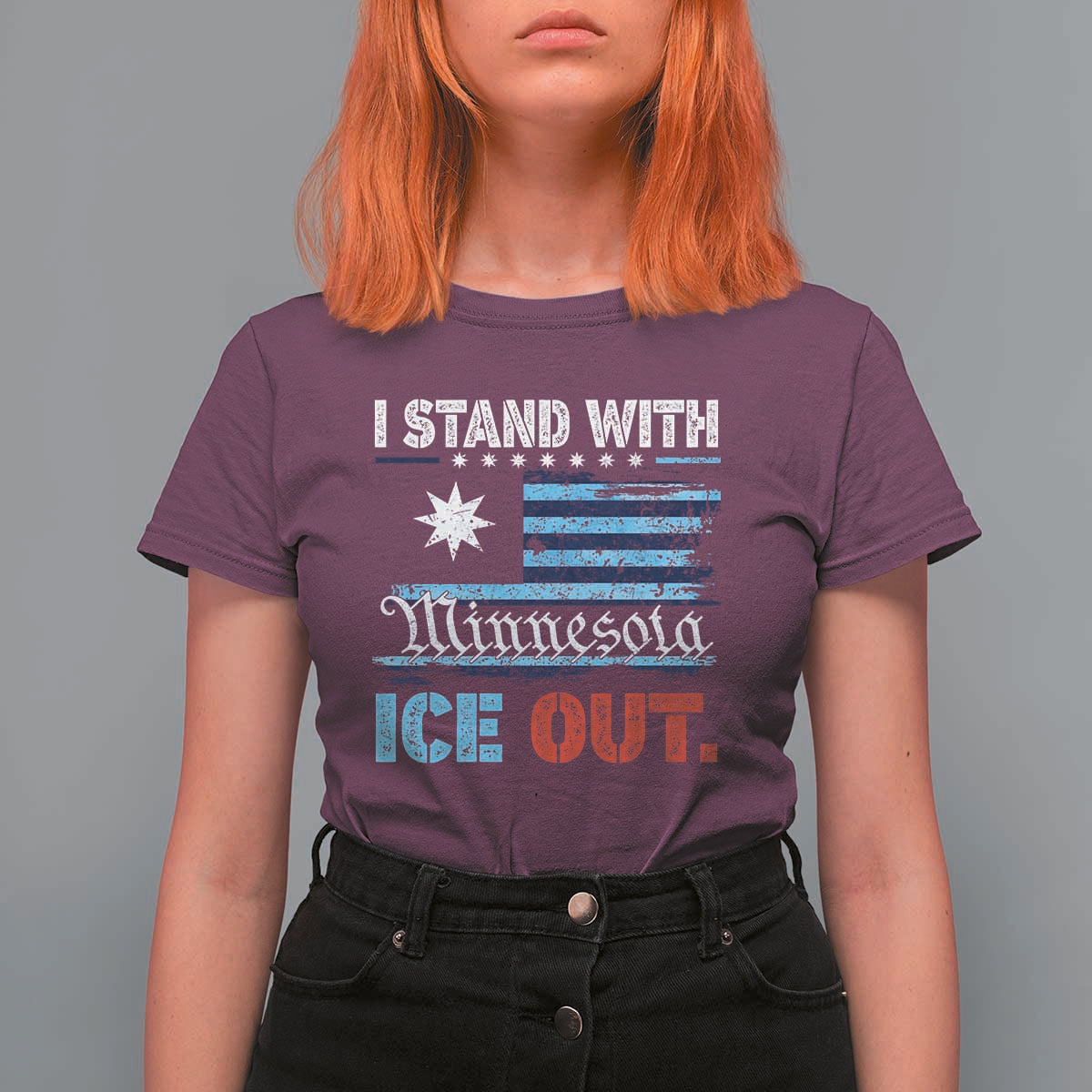 I Stand With Minnesota T Shirt For Women Minnesota Flag Anti ICE Immigration Protest