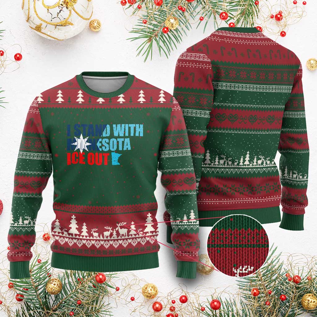I Stand With Minnesota Ugly Christmas Sweater Minnesota Resist Anti ICE Immigration Protest