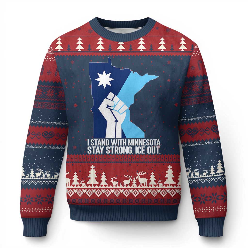 I Stand With Minnesota Ugly Christmas Sweater Minnesota Flag Anti ICE Immigration Protest Resist