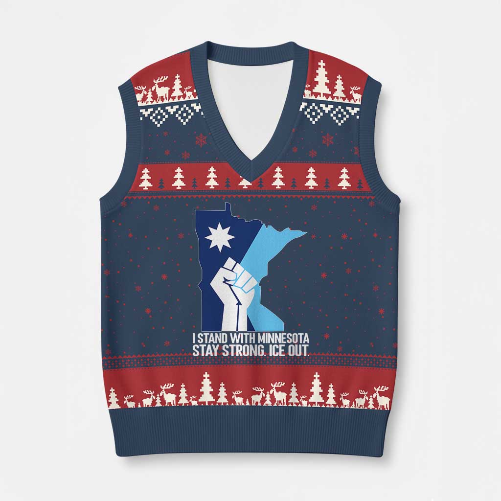 I Stand With Minnesota V-Neck Knit Sweater Vest Minnesota Flag Anti ICE Immigration Protest Resist