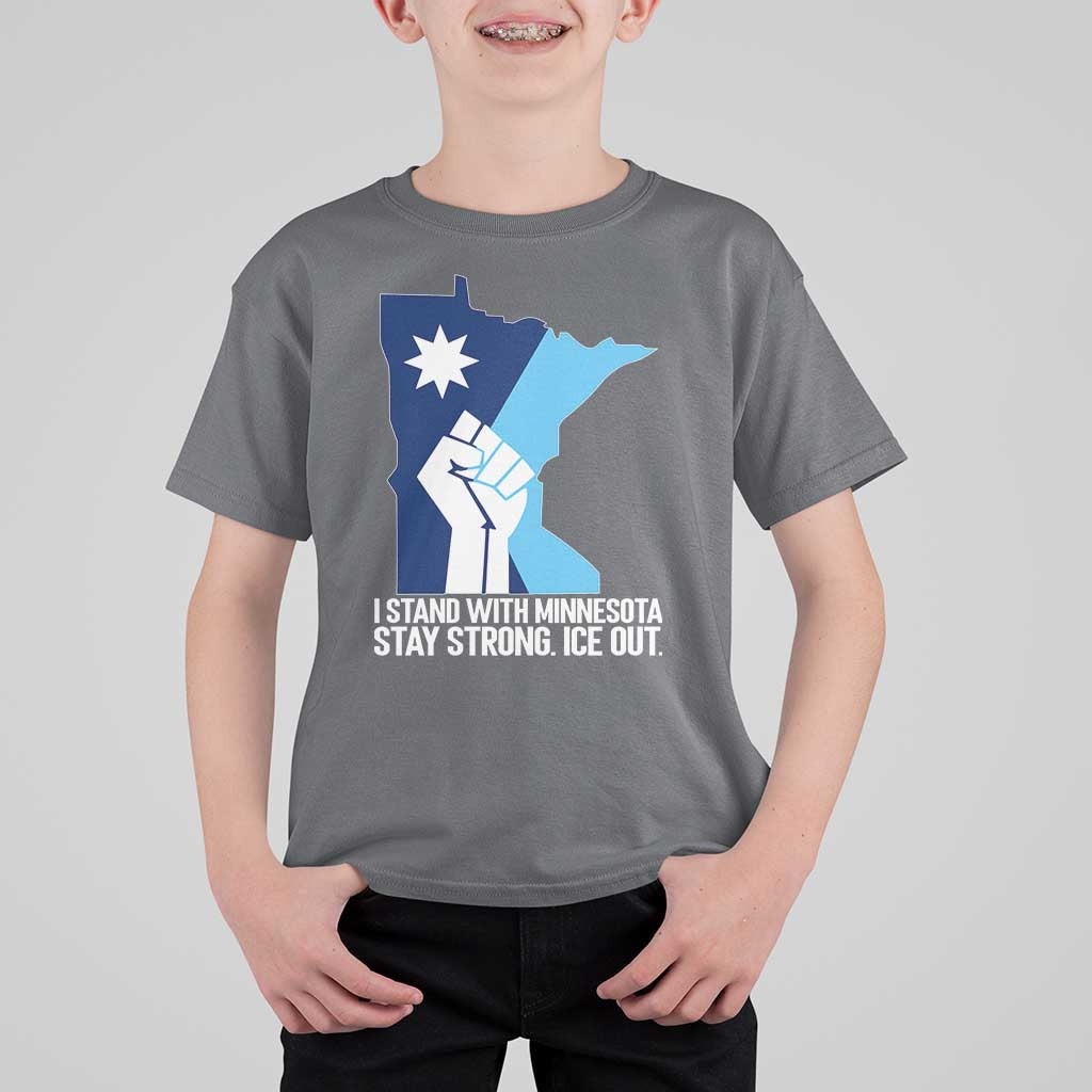 I Stand With Minnesota T Shirt For Kid Minnesota Flag Anti ICE Immigration Protest Resist