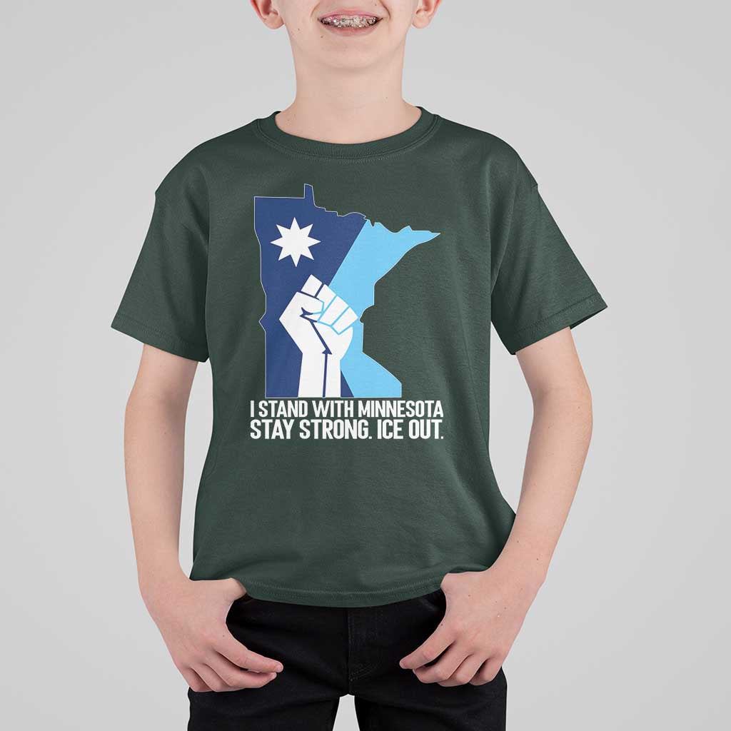 I Stand With Minnesota T Shirt For Kid Minnesota Flag Anti ICE Immigration Protest Resist