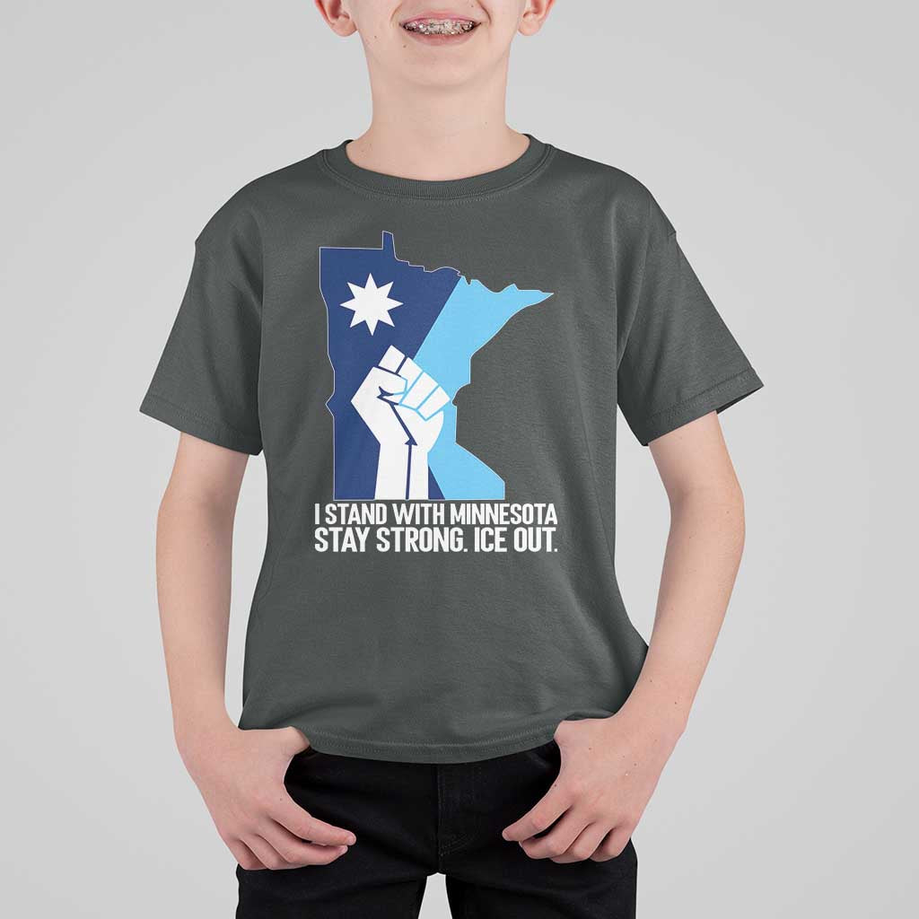 I Stand With Minnesota T Shirt For Kid Minnesota Flag Anti ICE Immigration Protest Resist
