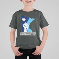 I Stand With Minnesota T Shirt For Kid Minnesota Flag Anti ICE Immigration Protest Resist