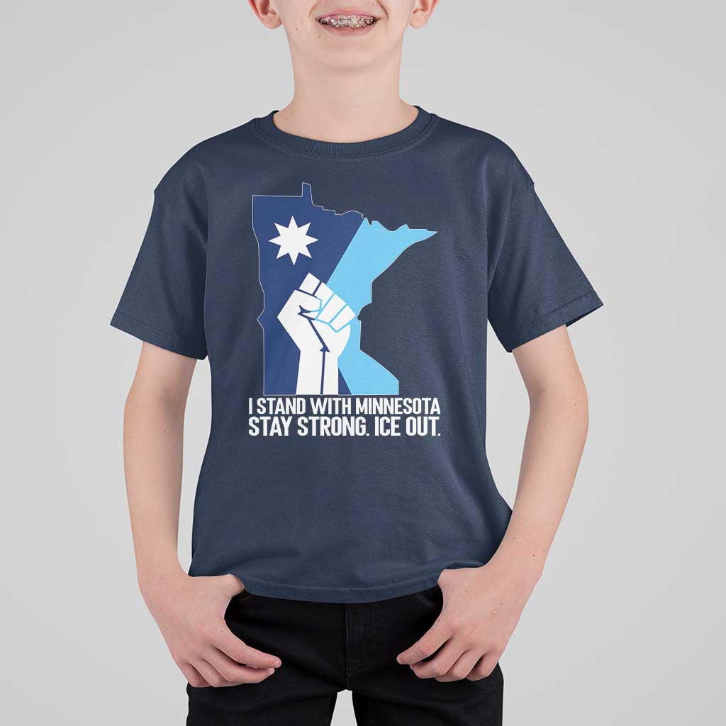 I Stand With Minnesota T Shirt For Kid Minnesota Flag Anti ICE Immigration Protest Resist