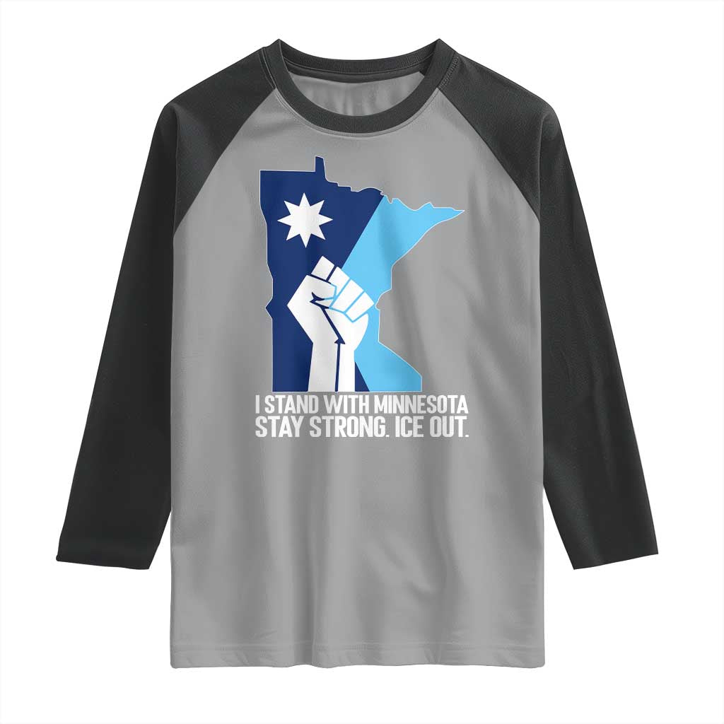 I Stand With Minnesota Raglan Shirt Minnesota Flag Anti ICE Immigration Protest Resist