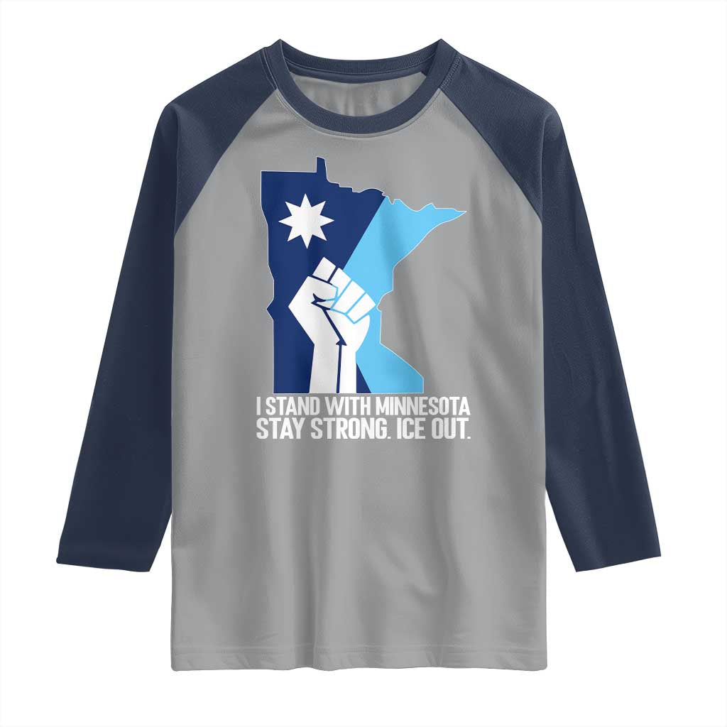 I Stand With Minnesota Raglan Shirt Minnesota Flag Anti ICE Immigration Protest Resist