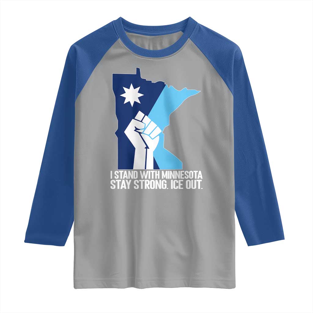 I Stand With Minnesota Raglan Shirt Minnesota Flag Anti ICE Immigration Protest Resist