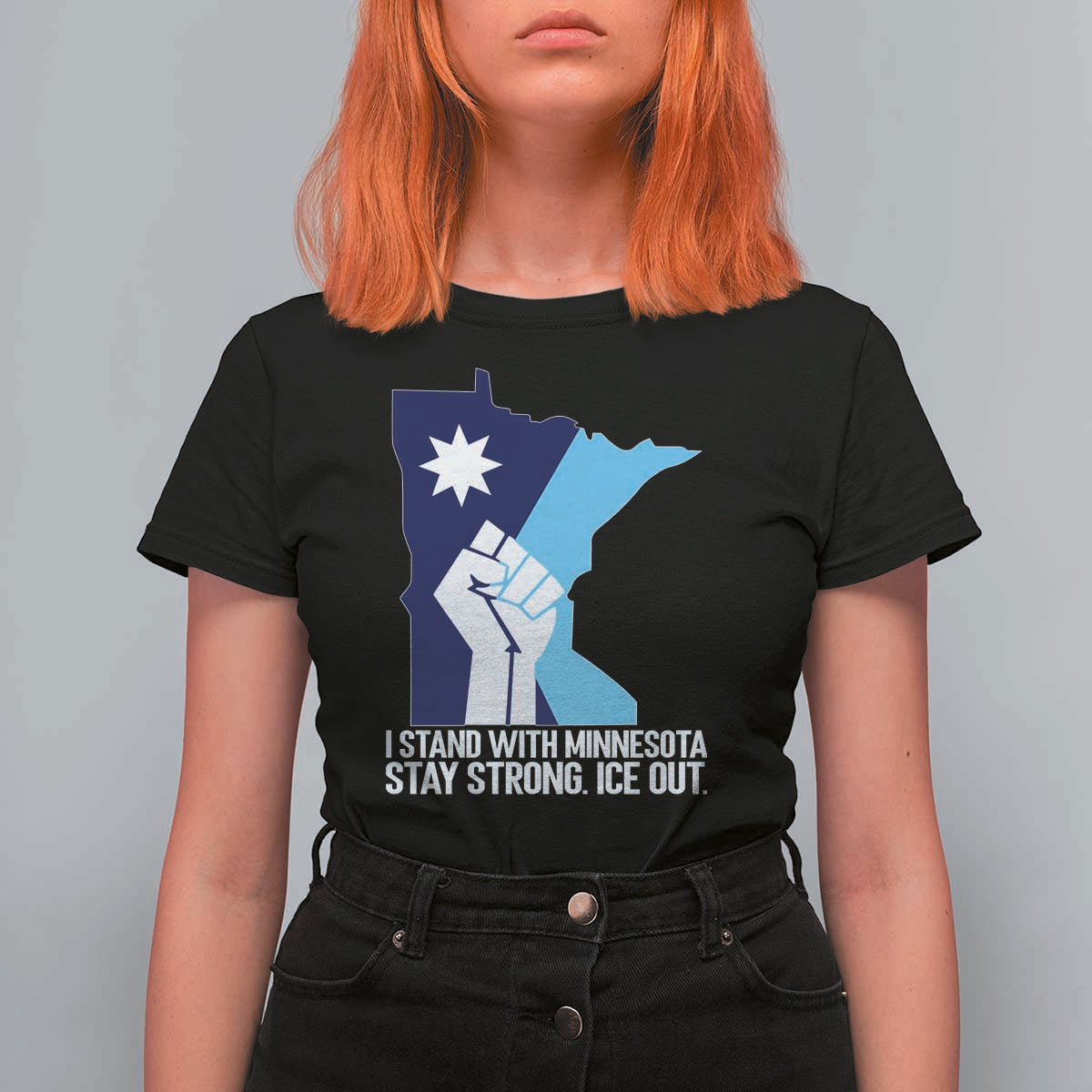I Stand With Minnesota T Shirt For Women Minnesota Flag Anti ICE Immigration Protest Resist