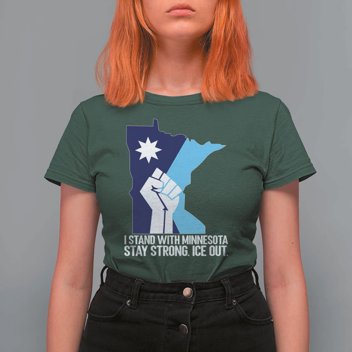 I Stand With Minnesota T Shirt For Women Minnesota Flag Anti ICE Immigration Protest Resist