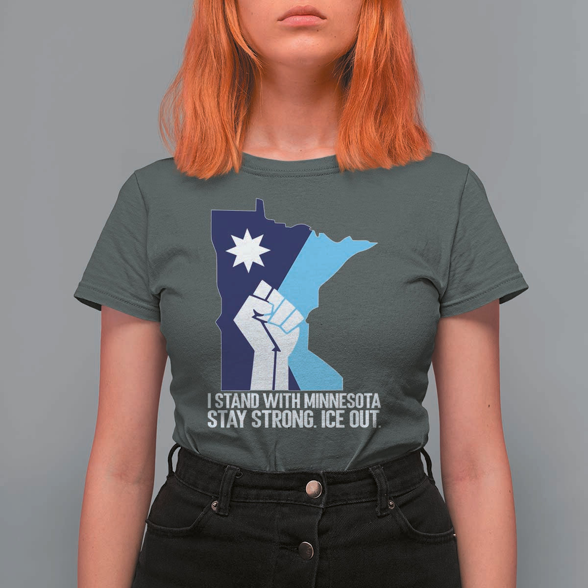 I Stand With Minnesota T Shirt For Women Minnesota Flag Anti ICE Immigration Protest Resist