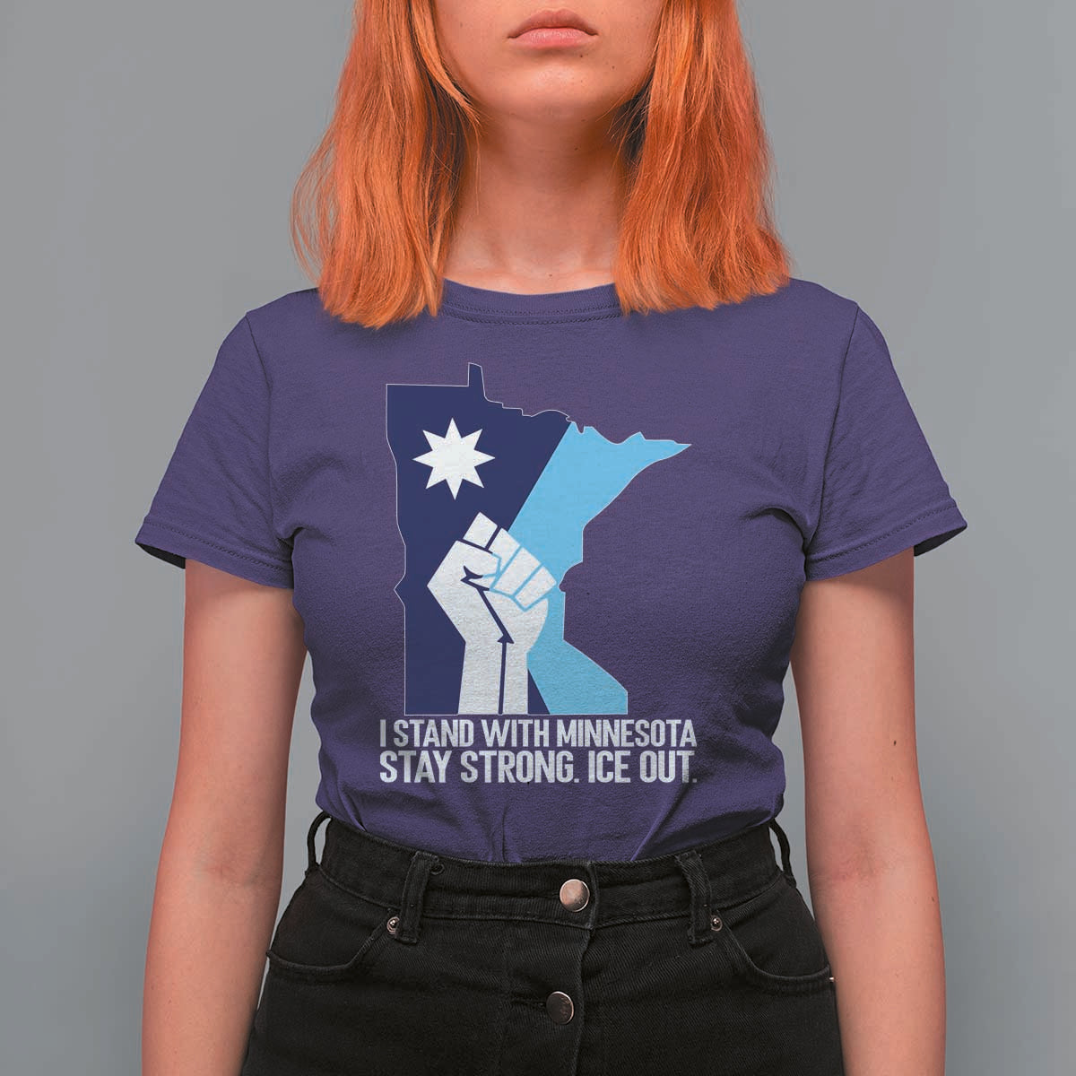 I Stand With Minnesota T Shirt For Women Minnesota Flag Anti ICE Immigration Protest Resist