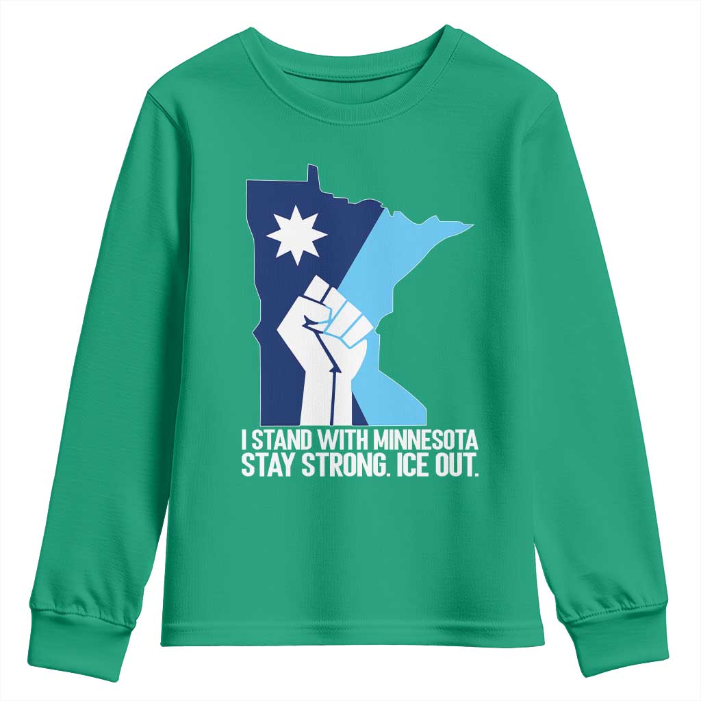 I Stand With Minnesota Youth Sweatshirt Minnesota Flag Anti ICE Immigration Protest Resist
