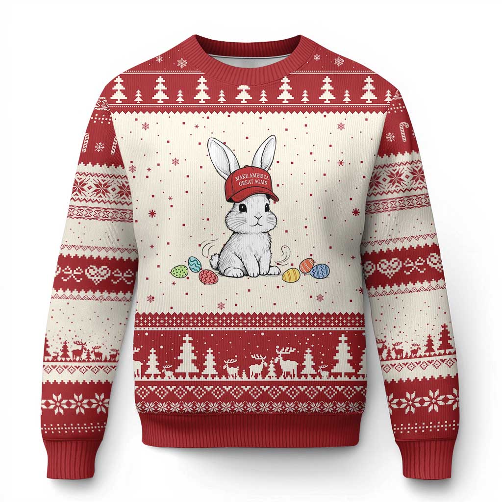 Funny Easter Bunny Wearing Hat American Ugly Christmas Sweater