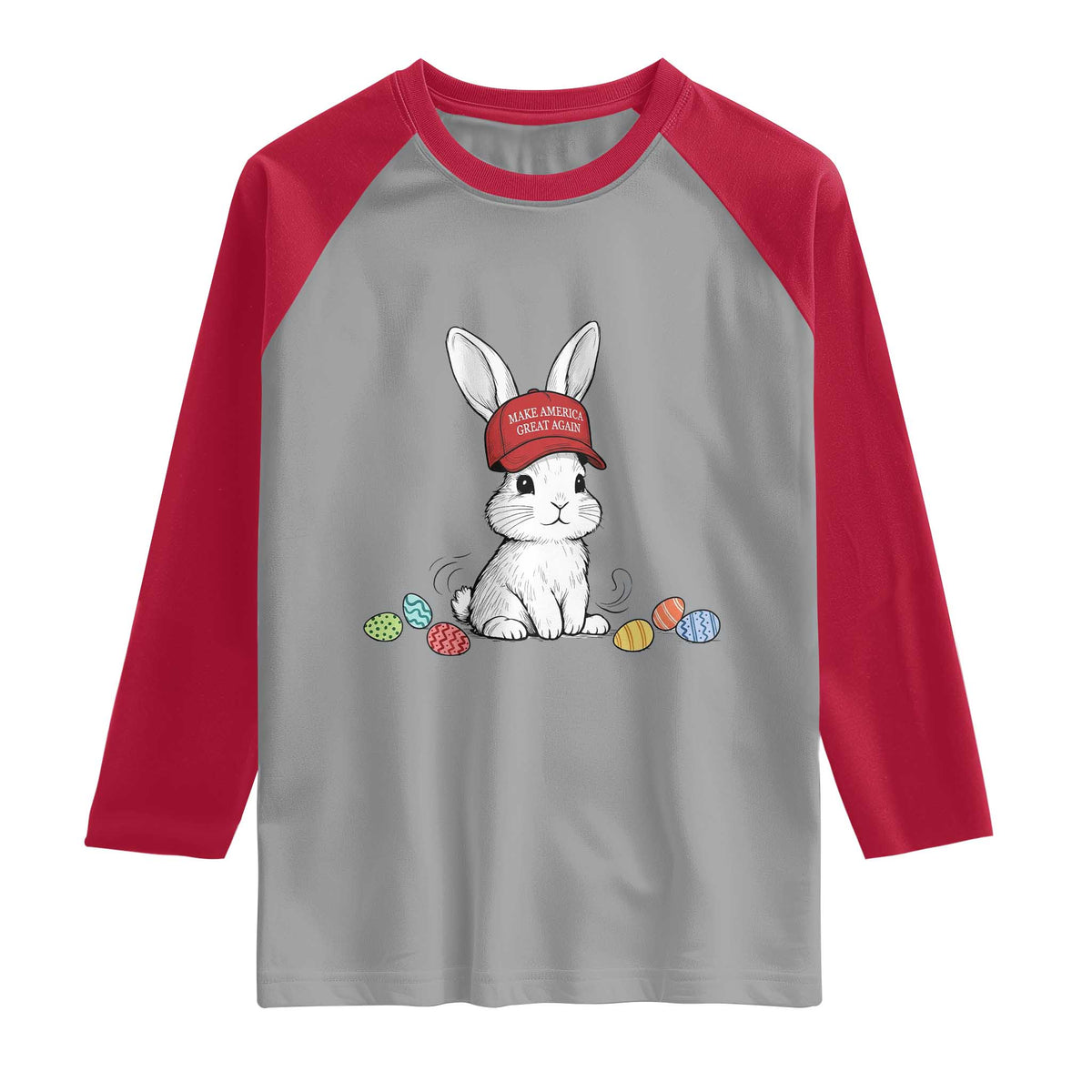 Funny Easter Bunny Wearing Hat American Raglan Shirt