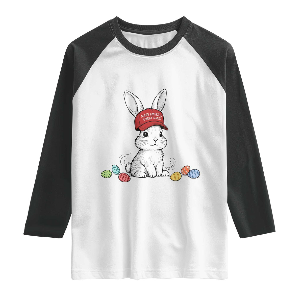 Funny Easter Bunny Wearing Hat American Raglan Shirt