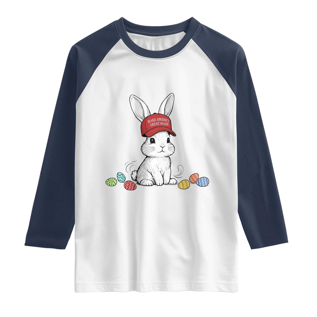Funny Easter Bunny Wearing Hat American Raglan Shirt
