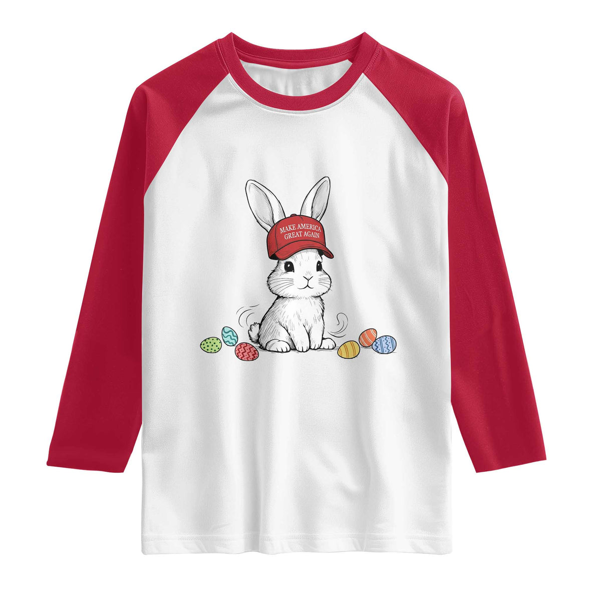 Funny Easter Bunny Wearing Hat American Raglan Shirt