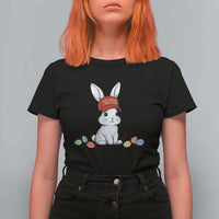 Funny Easter Bunny Wearing Hat American T Shirt For Women