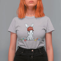 Funny Easter Bunny Wearing Hat American T Shirt For Women