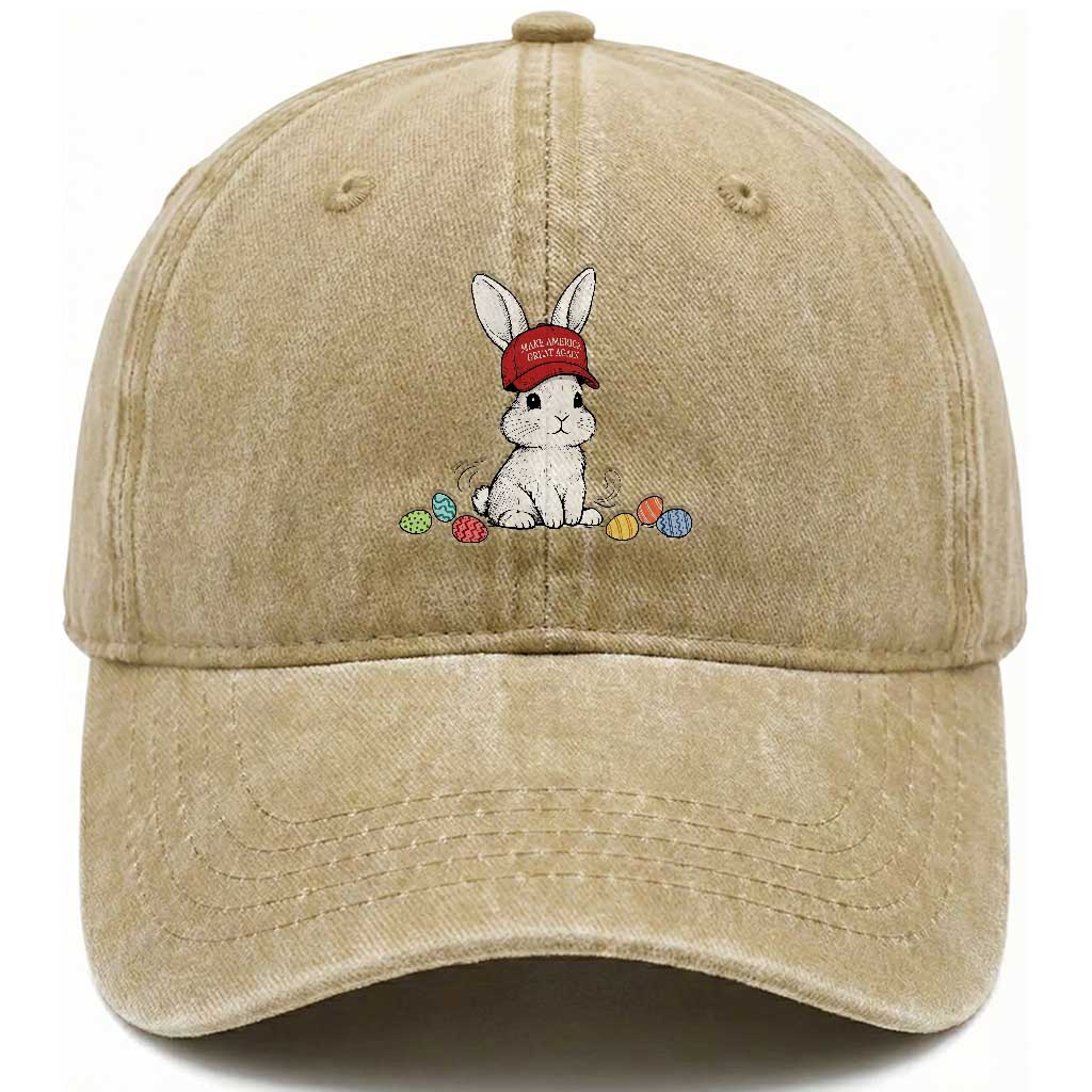Funny Easter Bunny Wearing Hat American Washed Cotton Baseball Cap