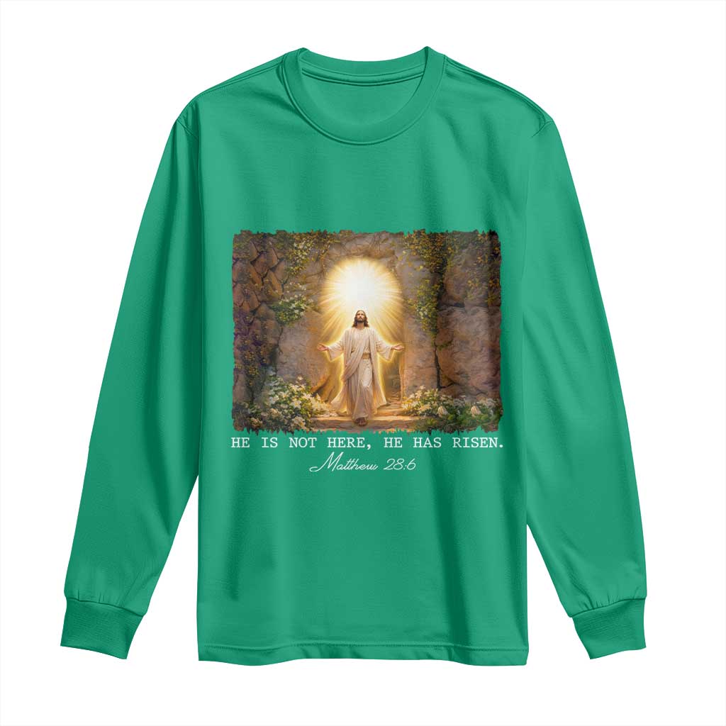 He Is Not Here He Has Risen Long Sleeve Shirt Easter Christian Jesus