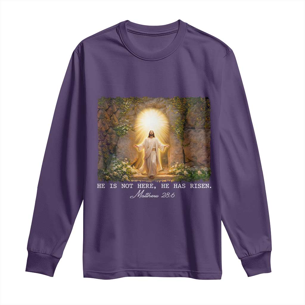 He Is Not Here He Has Risen Long Sleeve Shirt Easter Christian Jesus