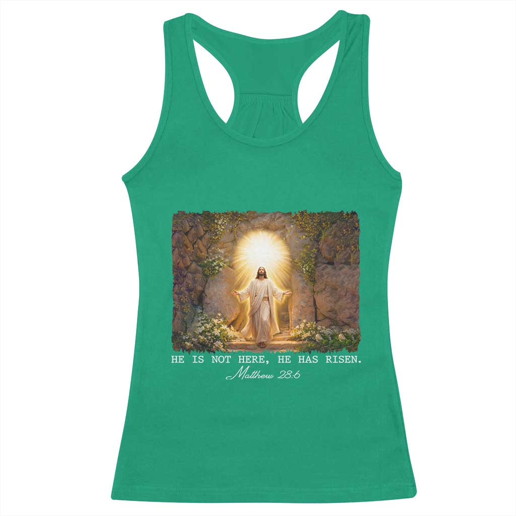 He Is Not Here He Has Risen Racerback Tank Top Easter Christian Jesus