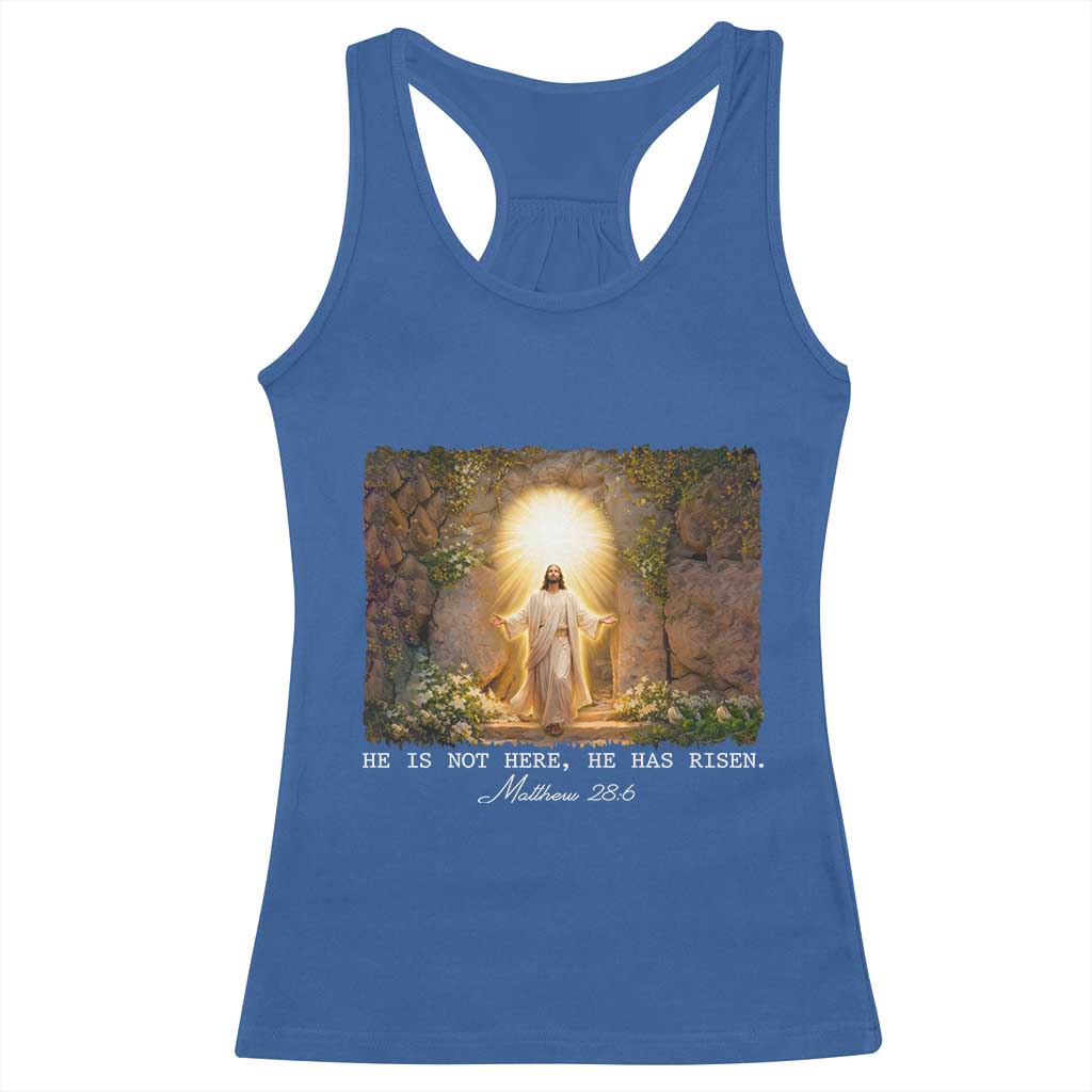 He Is Not Here He Has Risen Racerback Tank Top Easter Christian Jesus