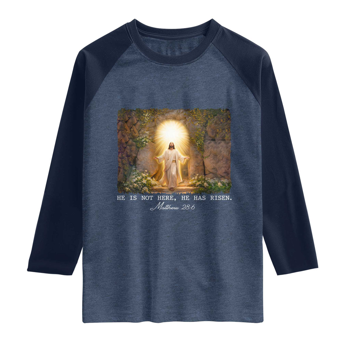 He Is Not Here He Has Risen Raglan Shirt Easter Christian Jesus