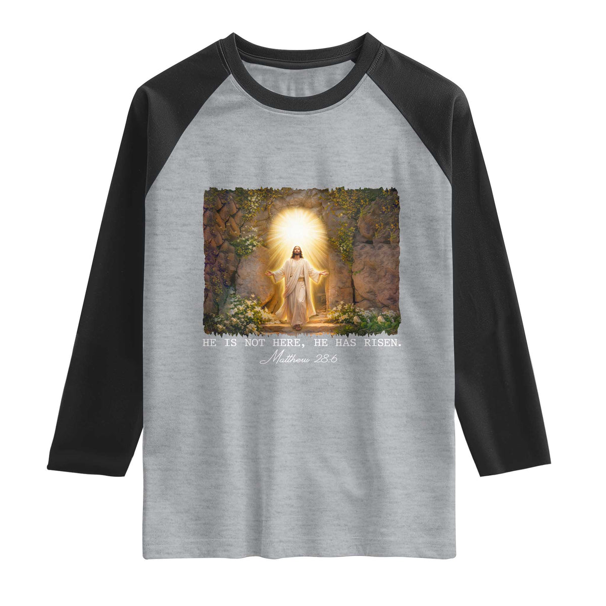 He Is Not Here He Has Risen Raglan Shirt Easter Christian Jesus