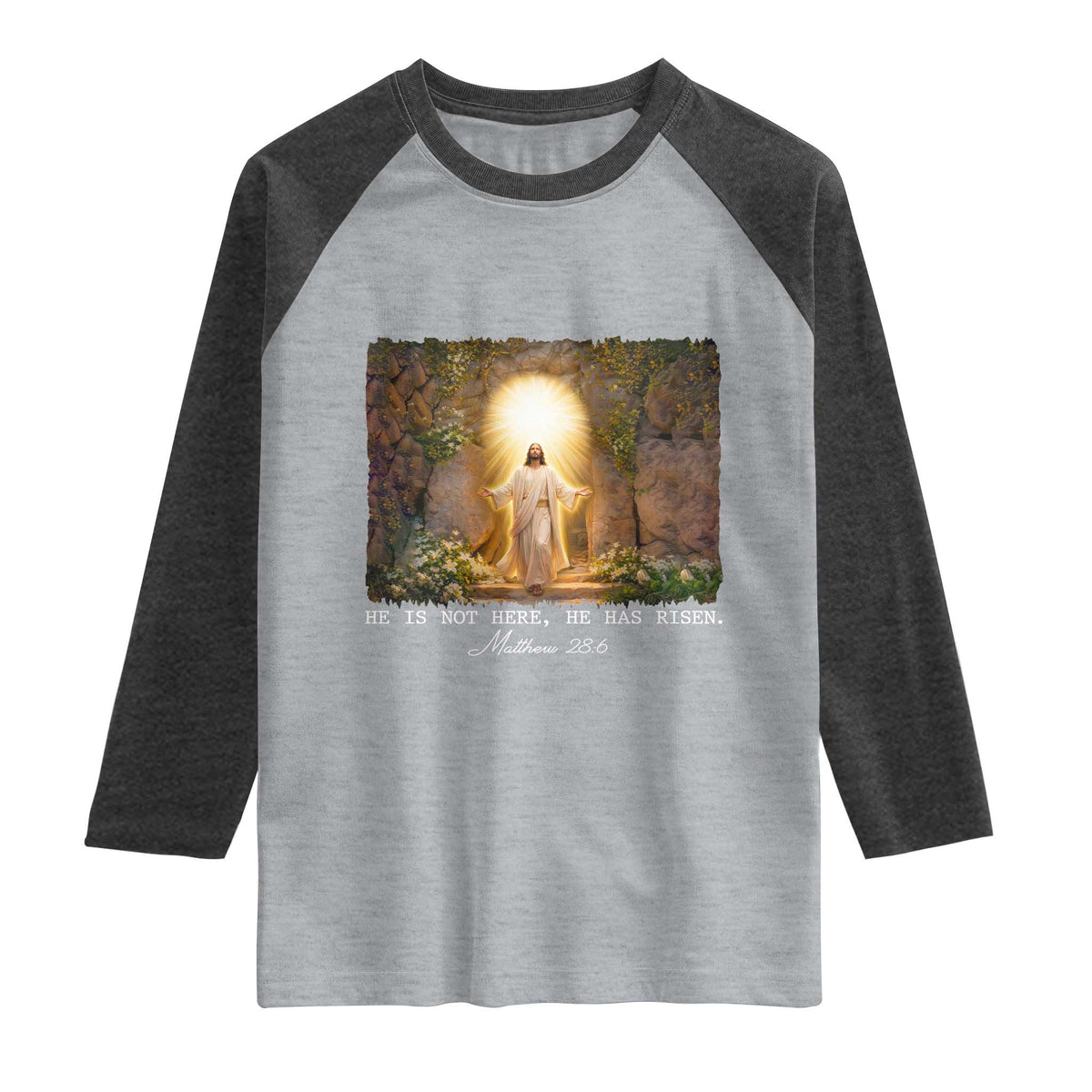 He Is Not Here He Has Risen Raglan Shirt Easter Christian Jesus