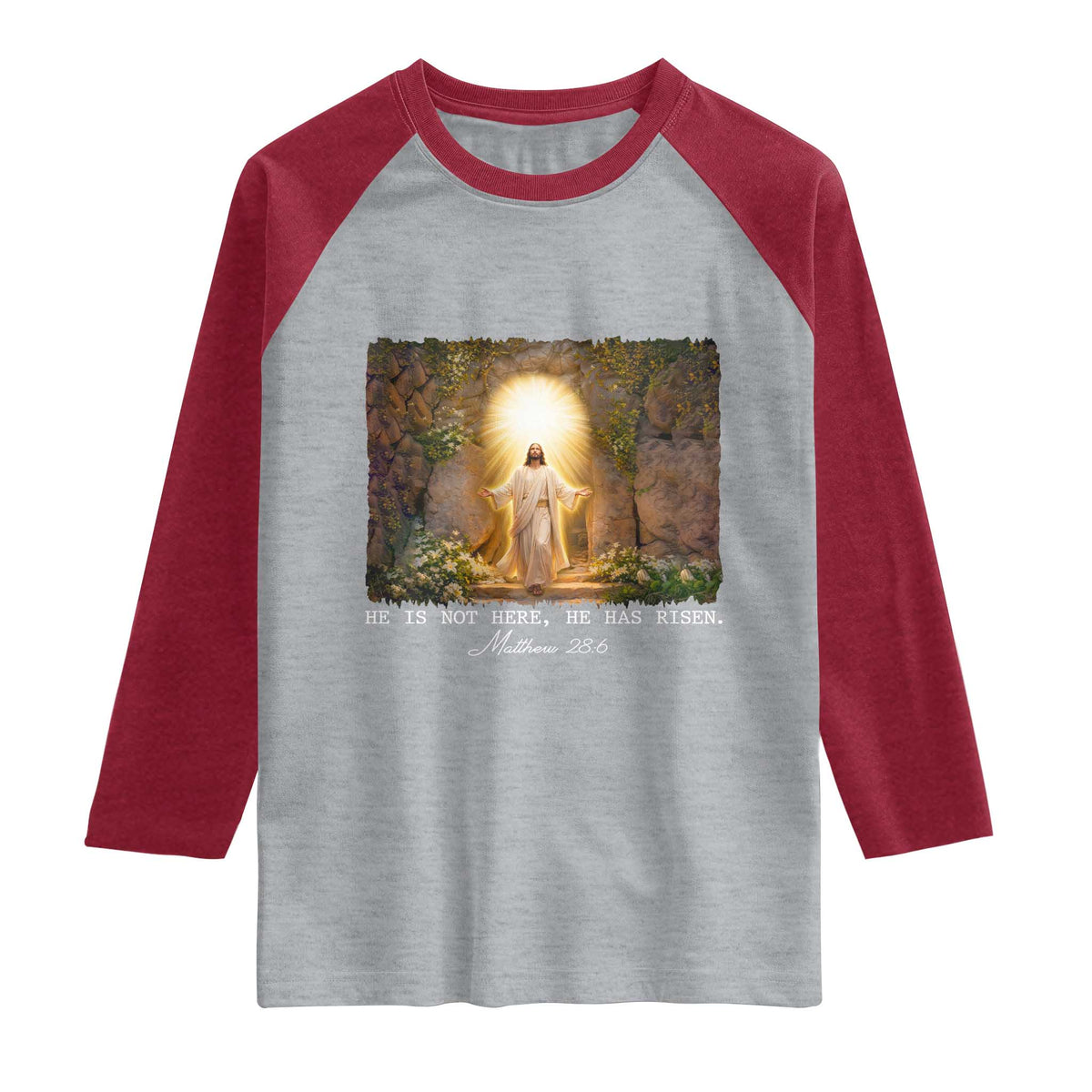 He Is Not Here He Has Risen Raglan Shirt Easter Christian Jesus