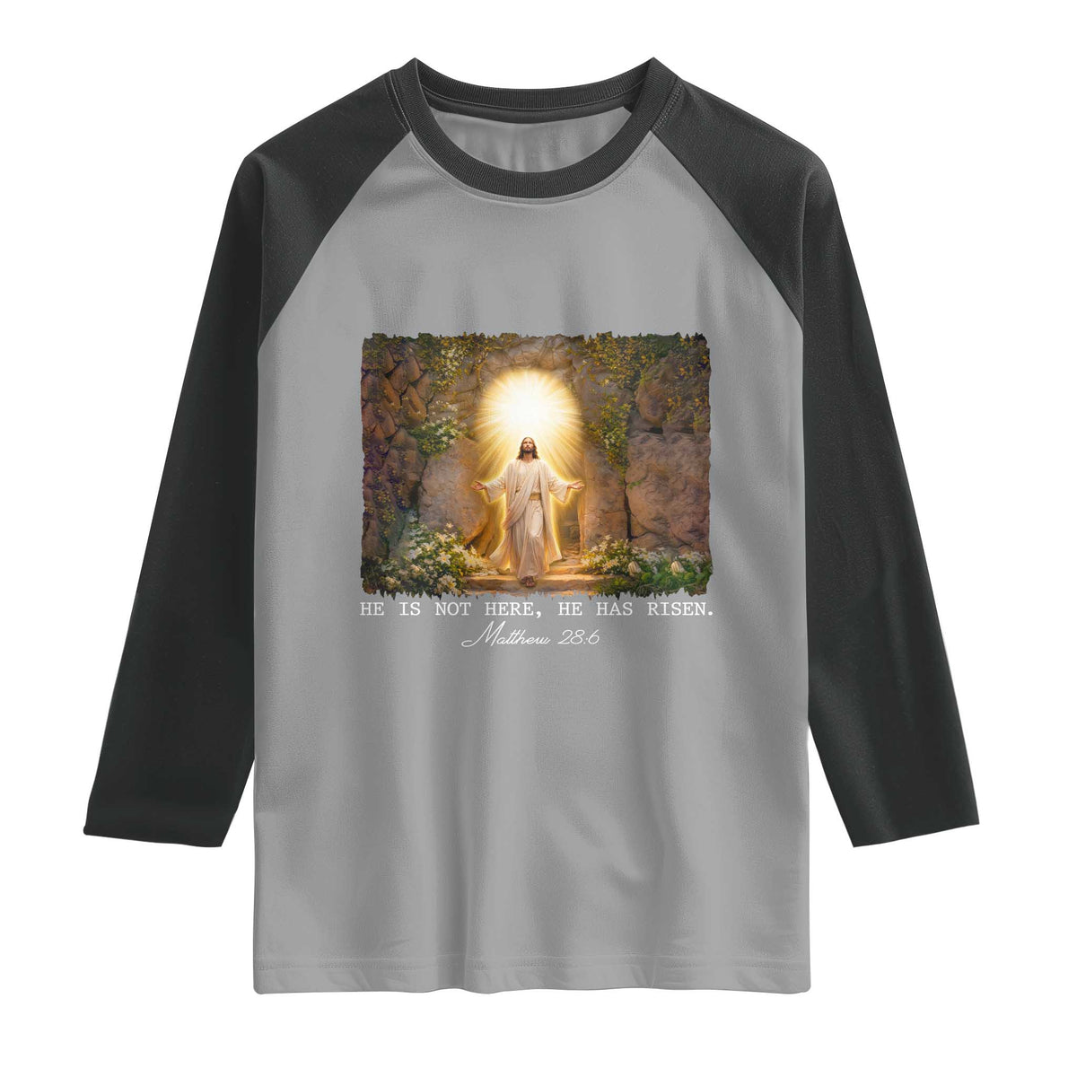 He Is Not Here He Has Risen Raglan Shirt Easter Christian Jesus