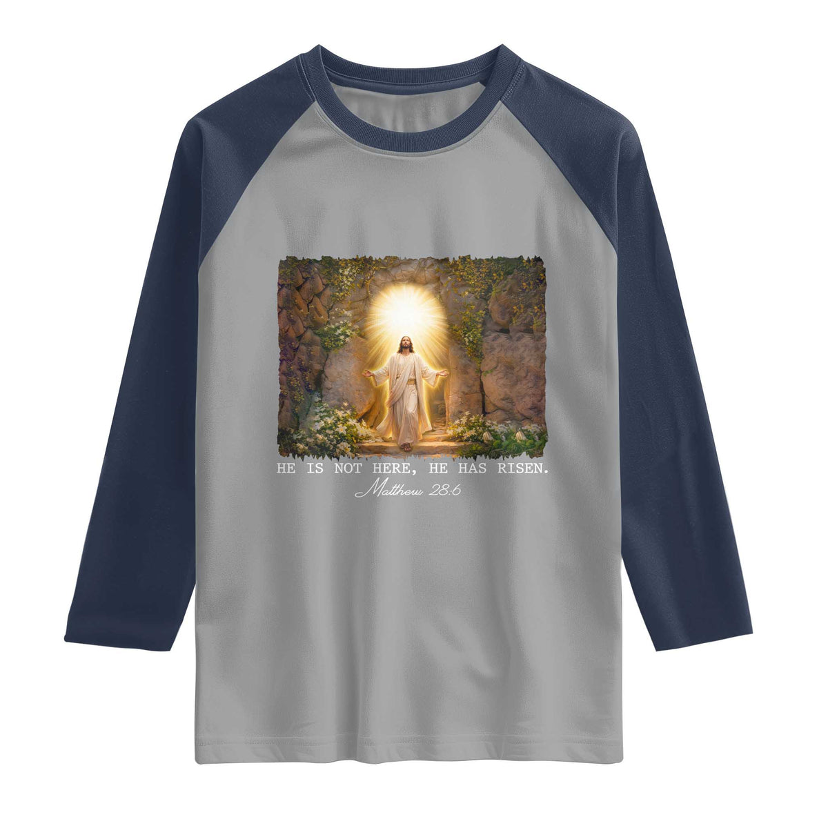 He Is Not Here He Has Risen Raglan Shirt Easter Christian Jesus