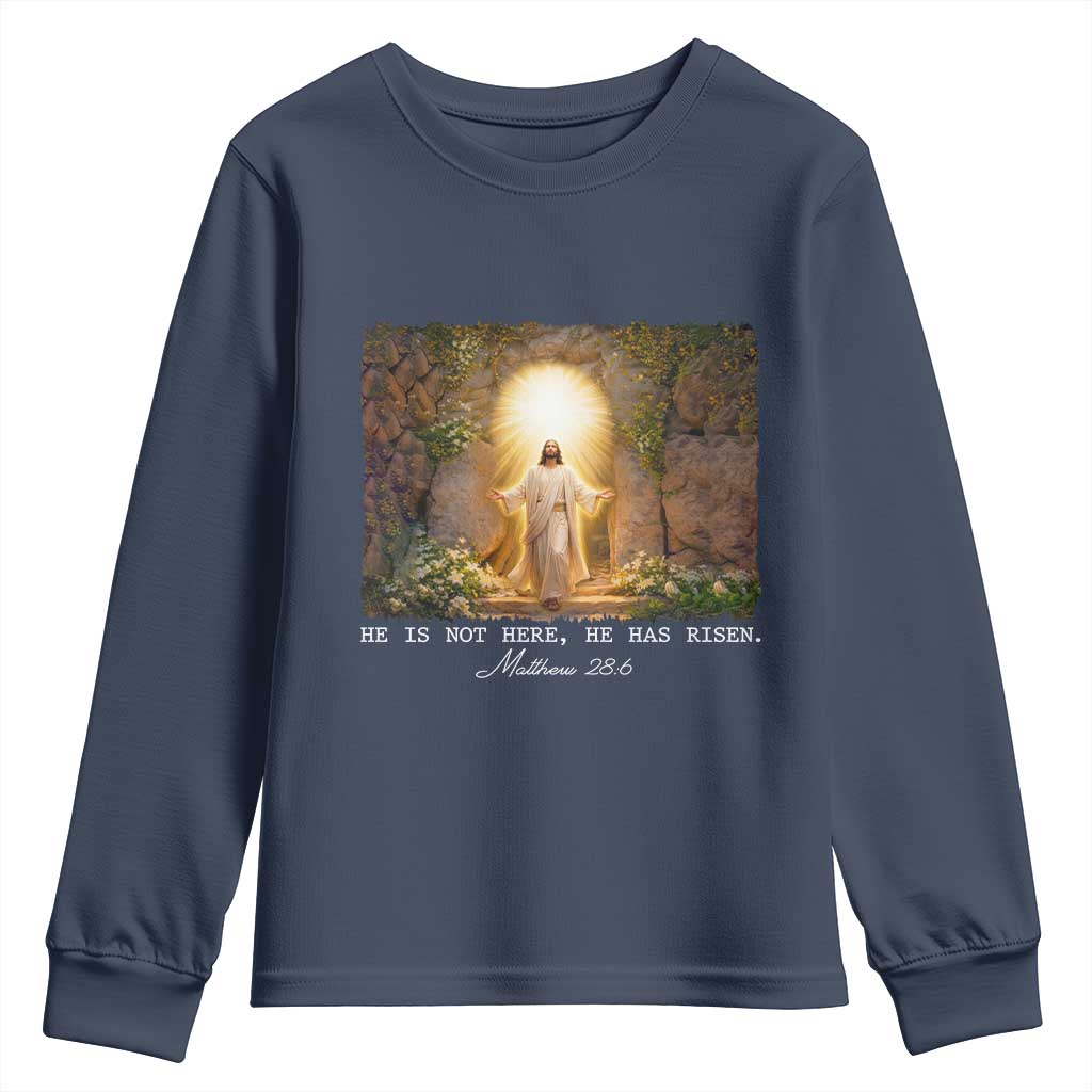 He Is Not Here He Has Risen Youth Sweatshirt Easter Christian Jesus