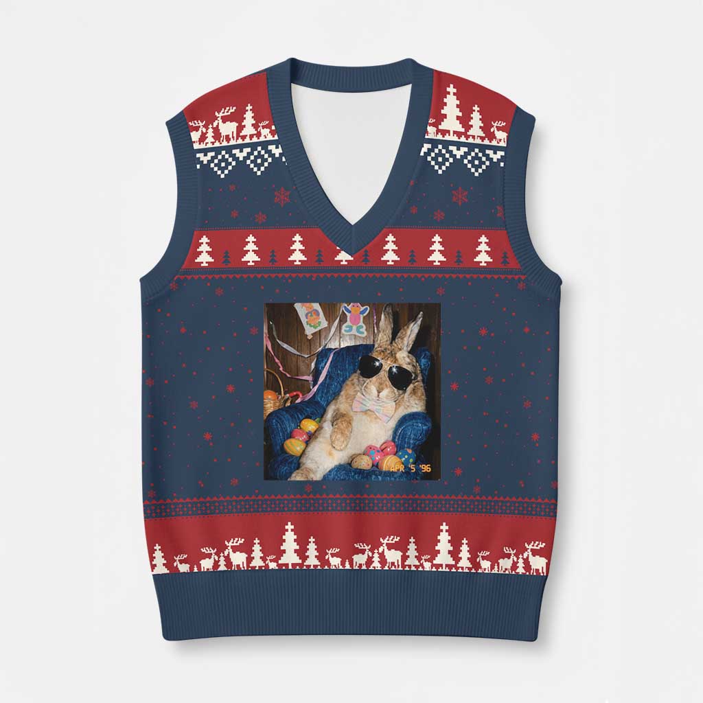 Funny Easter Bunny Sunglasses Graphic V-Neck Knit Sweater Vest