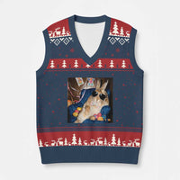 Funny Easter Bunny Sunglasses Graphic V-Neck Knit Sweater Vest