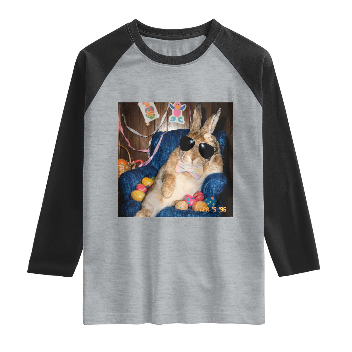 Funny Easter Bunny Sunglasses Graphic Raglan Shirt