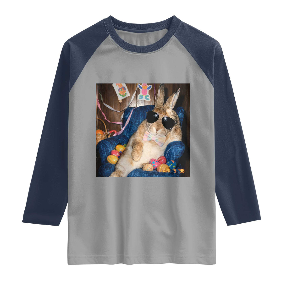 Funny Easter Bunny Sunglasses Graphic Raglan Shirt