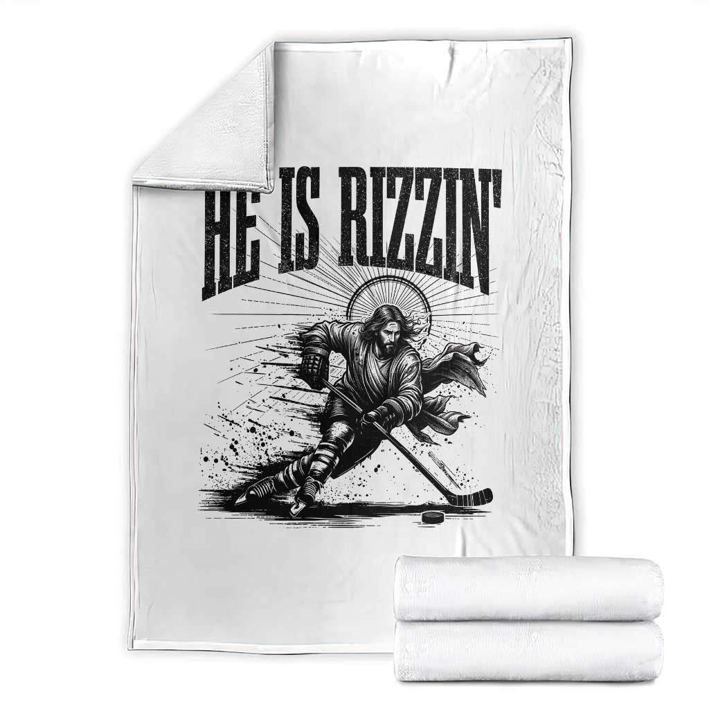 Funny Jesus Hockey Throw Blanket He Is Rizzin'