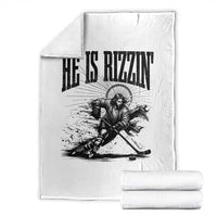 Funny Jesus Hockey Throw Blanket He Is Rizzin'