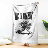 Funny Jesus Hockey Throw Blanket He Is Rizzin'