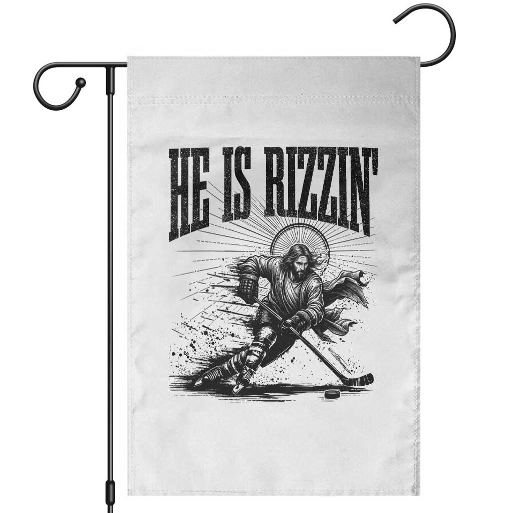 Funny Jesus Hockey Garden Flag He Is Rizzin'