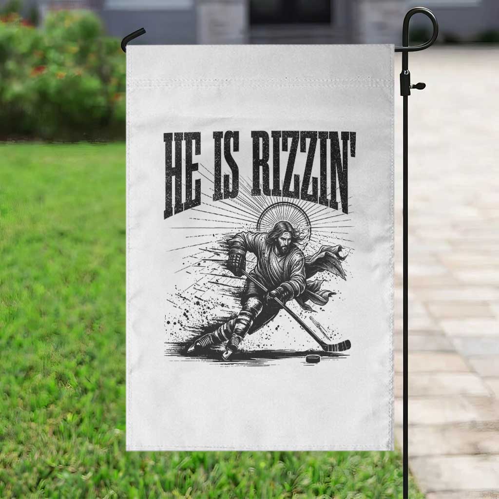 Funny Jesus Hockey Garden Flag He Is Rizzin'