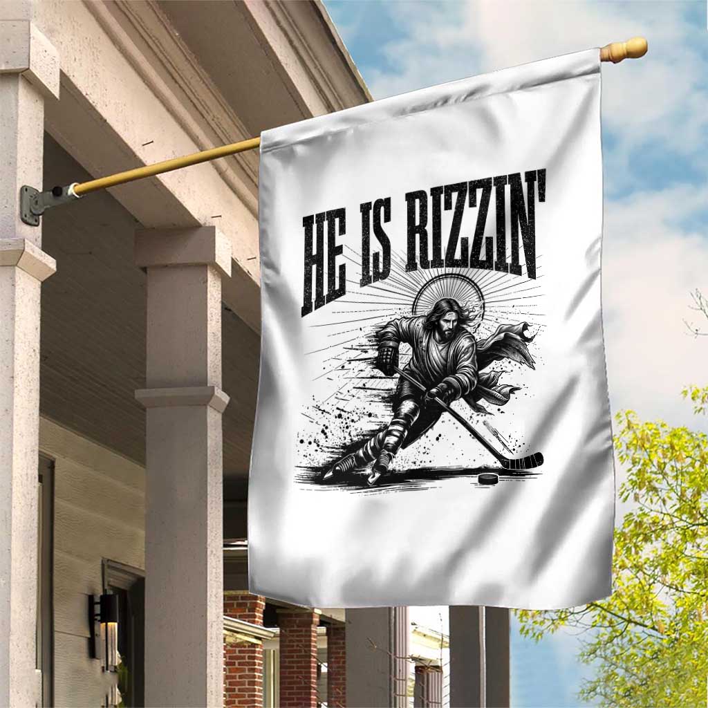 Funny Jesus Hockey Garden Flag He Is Rizzin'